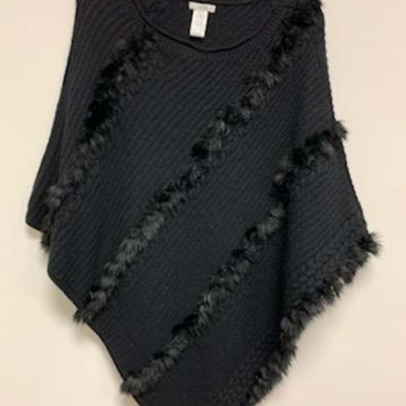 Cache Sweaters - Black sweater shawl angora fake fur xs/s